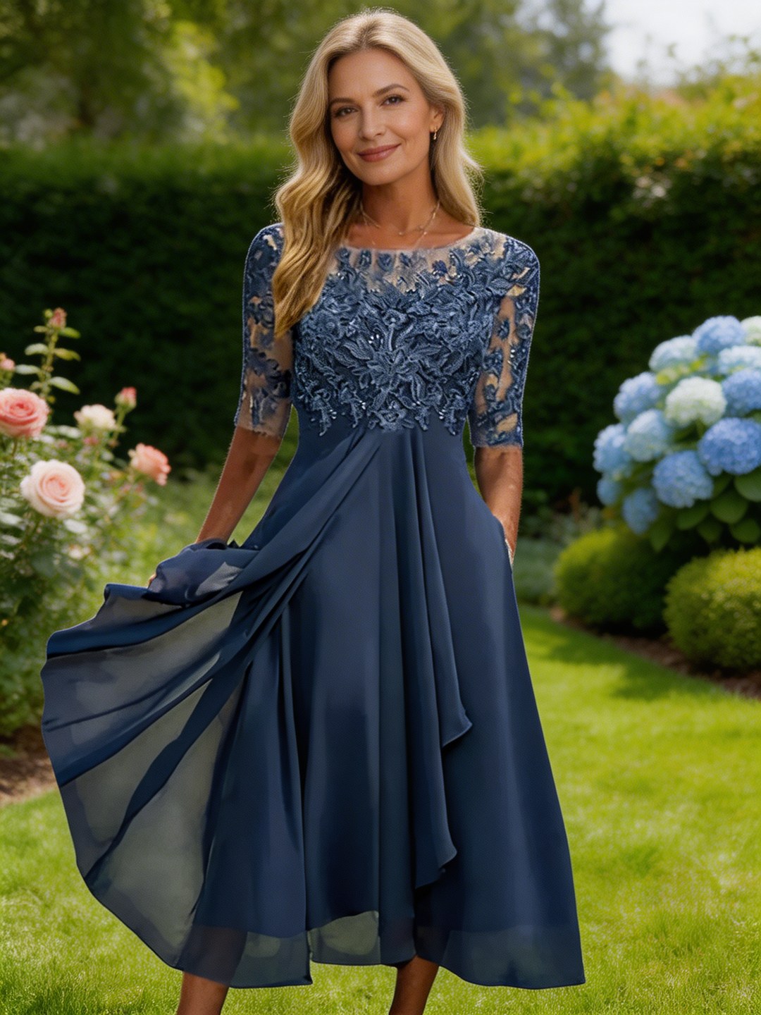 Zaria | The Flattering Lace Midi Dress