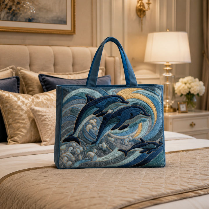 Quilted Tote Bag - Ocean Dolphin
