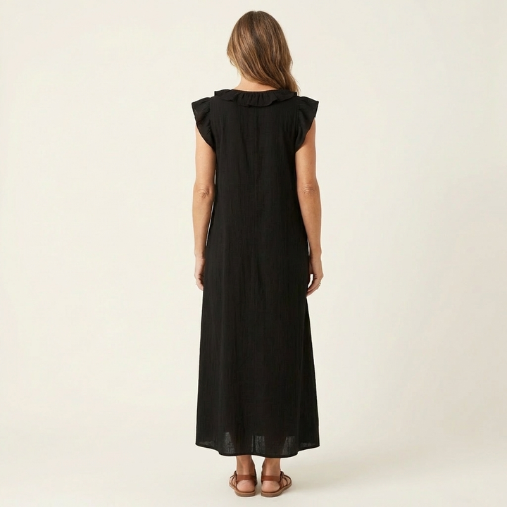 Josephine | Ruffle V-Neck Linen Maxi Dress