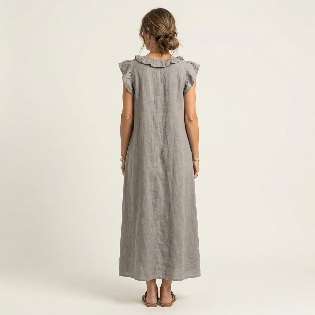 Josephine | Ruffle V-Neck Linen Maxi Dress