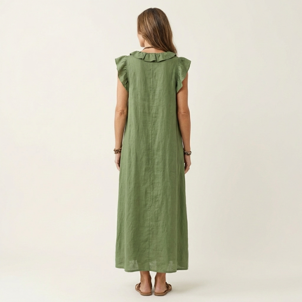 Josephine | Ruffle V-Neck Linen Maxi Dress