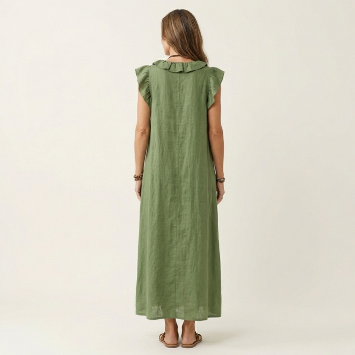 Josephine | Ruffle V-Neck Linen Maxi Dress