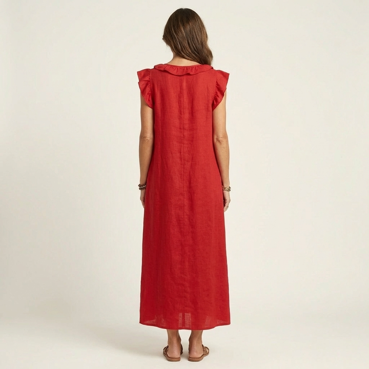 Josephine | Ruffle V-Neck Linen Maxi Dress