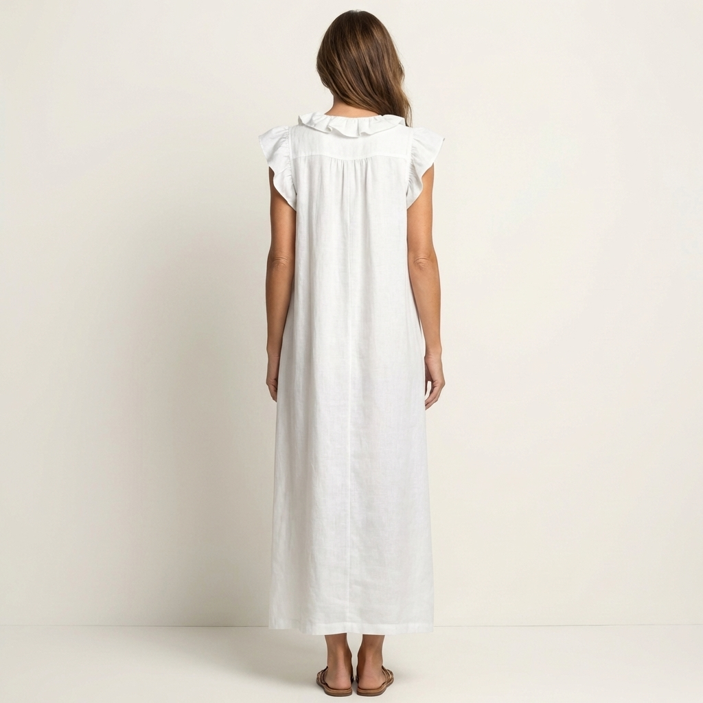 Josephine | Ruffle V-Neck Linen Maxi Dress