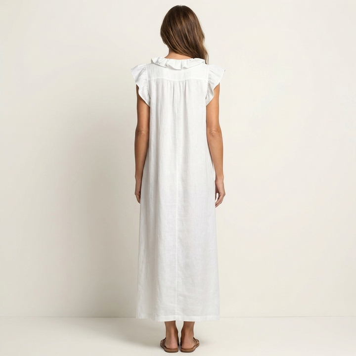 Josephine | Ruffle V-Neck Linen Maxi Dress