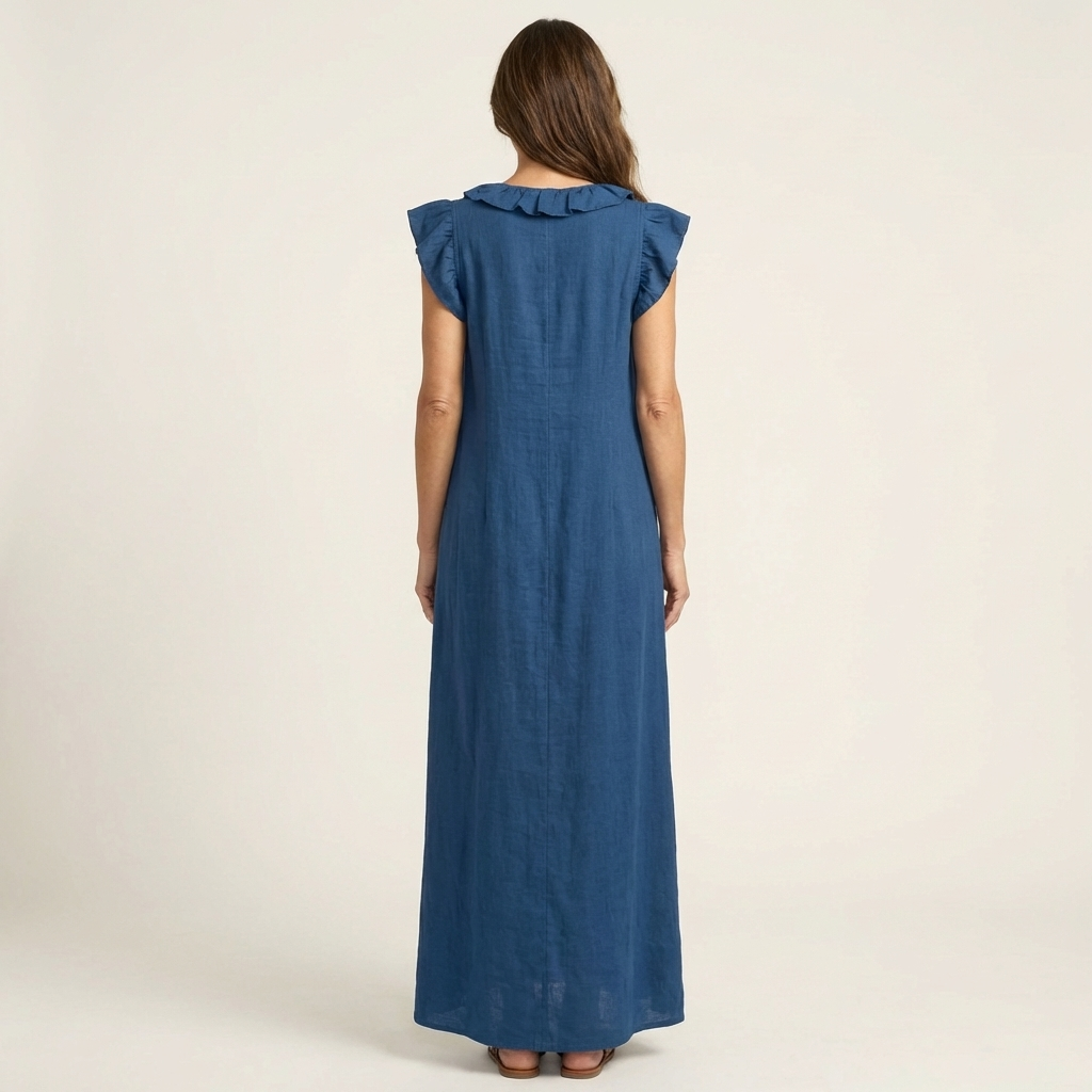 Josephine | Ruffle V-Neck Linen Maxi Dress