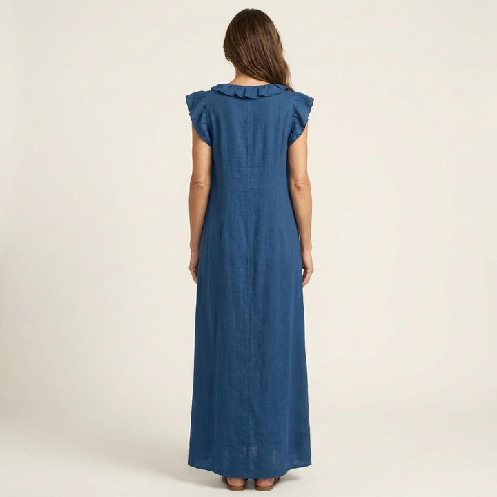 Josephine | Ruffle V-Neck Linen Maxi Dress