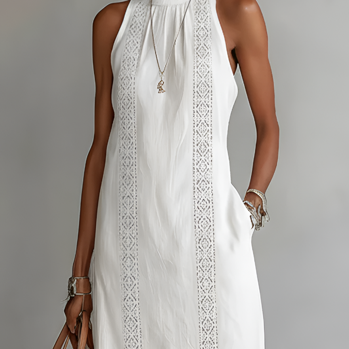 Jimena | Linen Midi Dress with Mao Collar