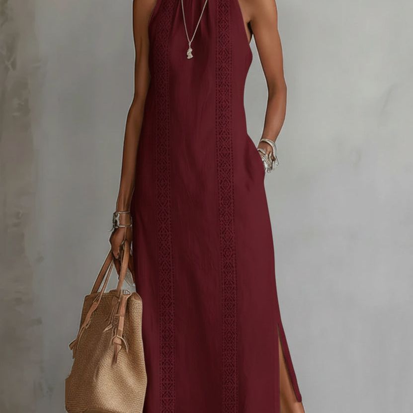 Jimena | Linen Midi Dress with Mao Collar