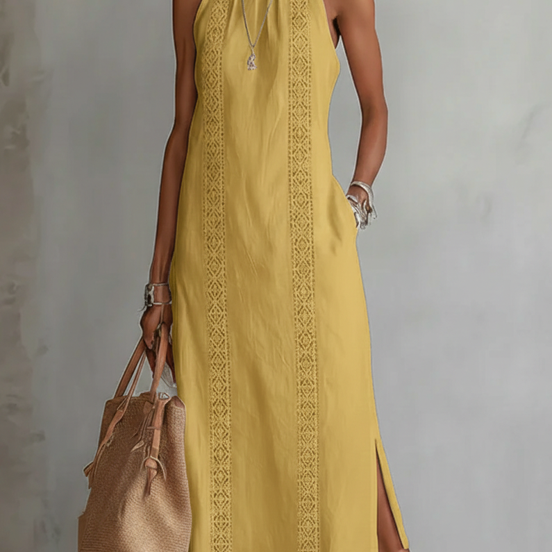 Jimena | Linen Midi Dress with Mao Collar