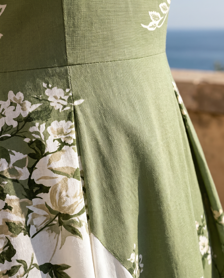 Sage Garden Rose Pocket Maxi Dress