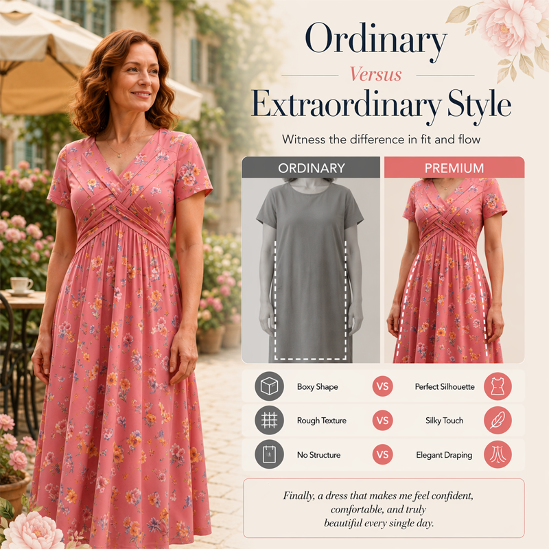 Elvie - Floral V-Neck Twist-Waist Dress